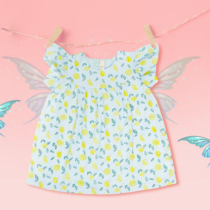 Nimbu Print Flutter Sleeve Dress - Firky