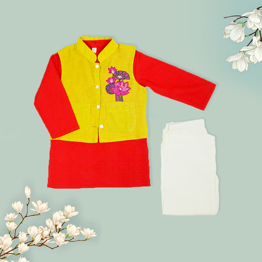 Kamal Applique Kurta Pajama Set with Bandi - Firky