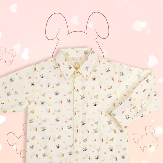 Bunny & Carrot Print Boys Collar Shirt - Firky
