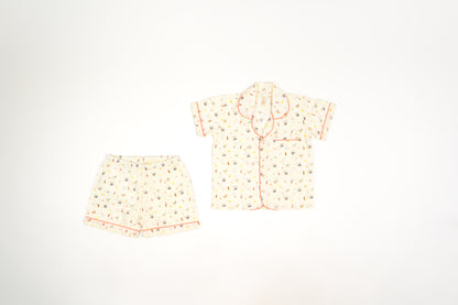 Bunny & Carrot Print Notched Collar Night Suit with Short - Firky