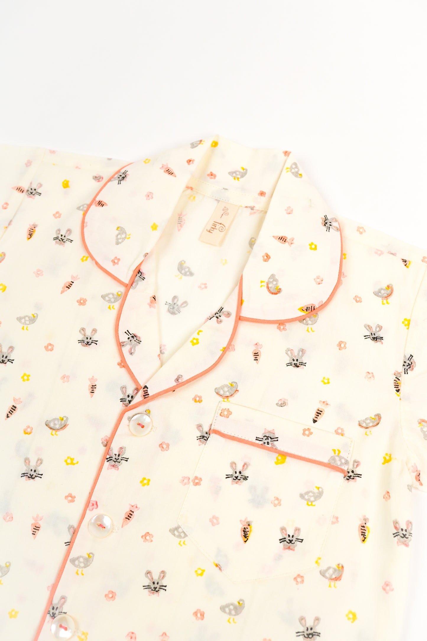 Bunny & Carrot Print Notched Collar Night Suit with Short - Firky